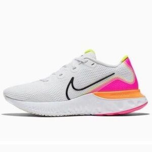 Nike women's sports shoes size 7.5 white with orange and pink details
